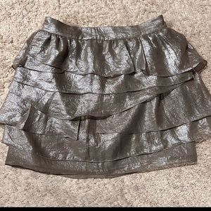 Club Monaco metallic bronze taupe gold tiered wrap layered skirt